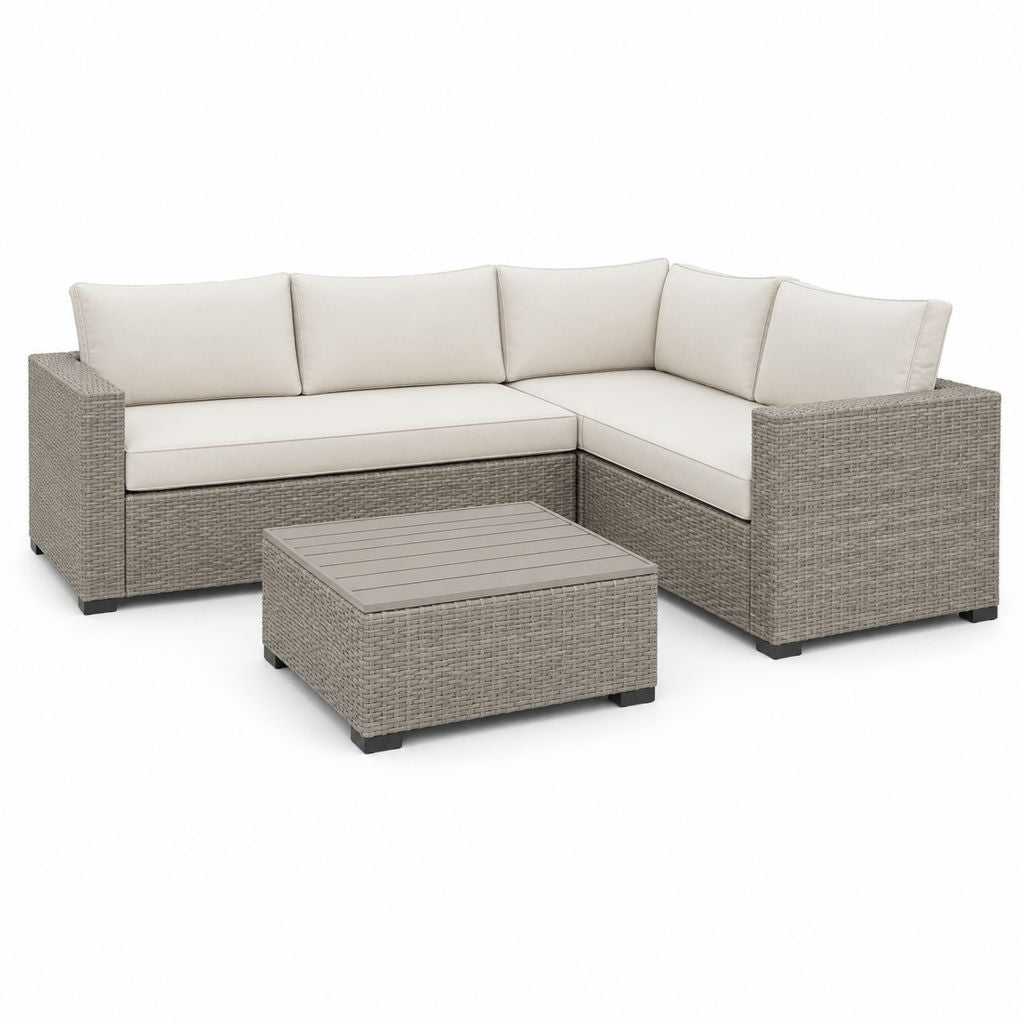 Gartenlounge Set Ecksofa mit Couchtisch Grau PE-Rattan 200 x 200 cm