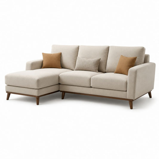 Ecksofa mit Longchair Beige Polyester L-Form 250 x 160 x 85 cm