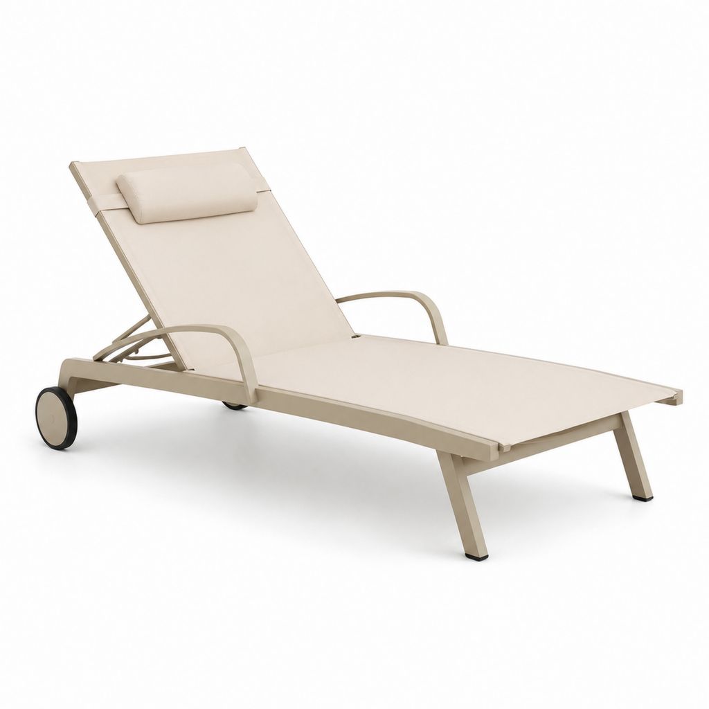 Gartenliege mit Rollen Beige Aluminium und PVC-beschichtetem Polyestergewebe 200 x 65 x 35 cm