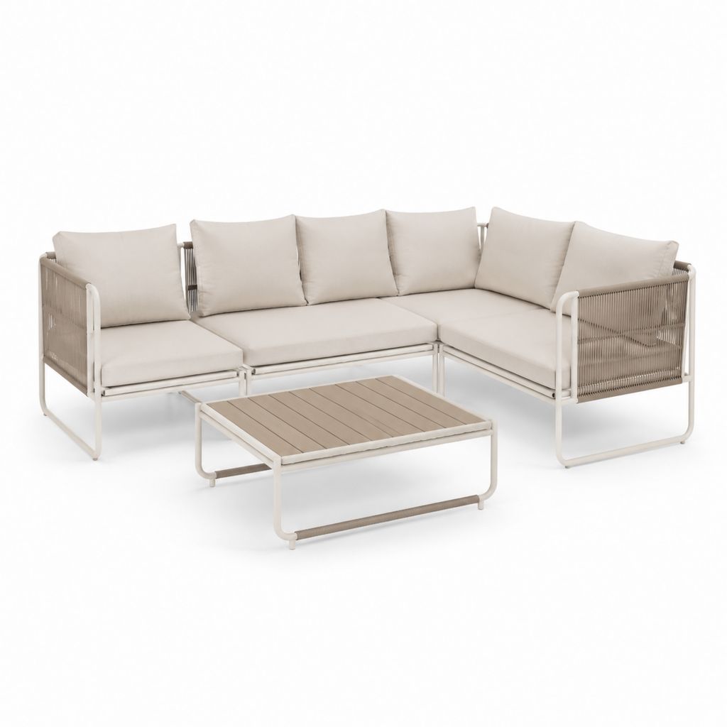 Gartenlounge Ecksofa Set Beige Aluminium mit Seilgeflecht 220 x 220 cm