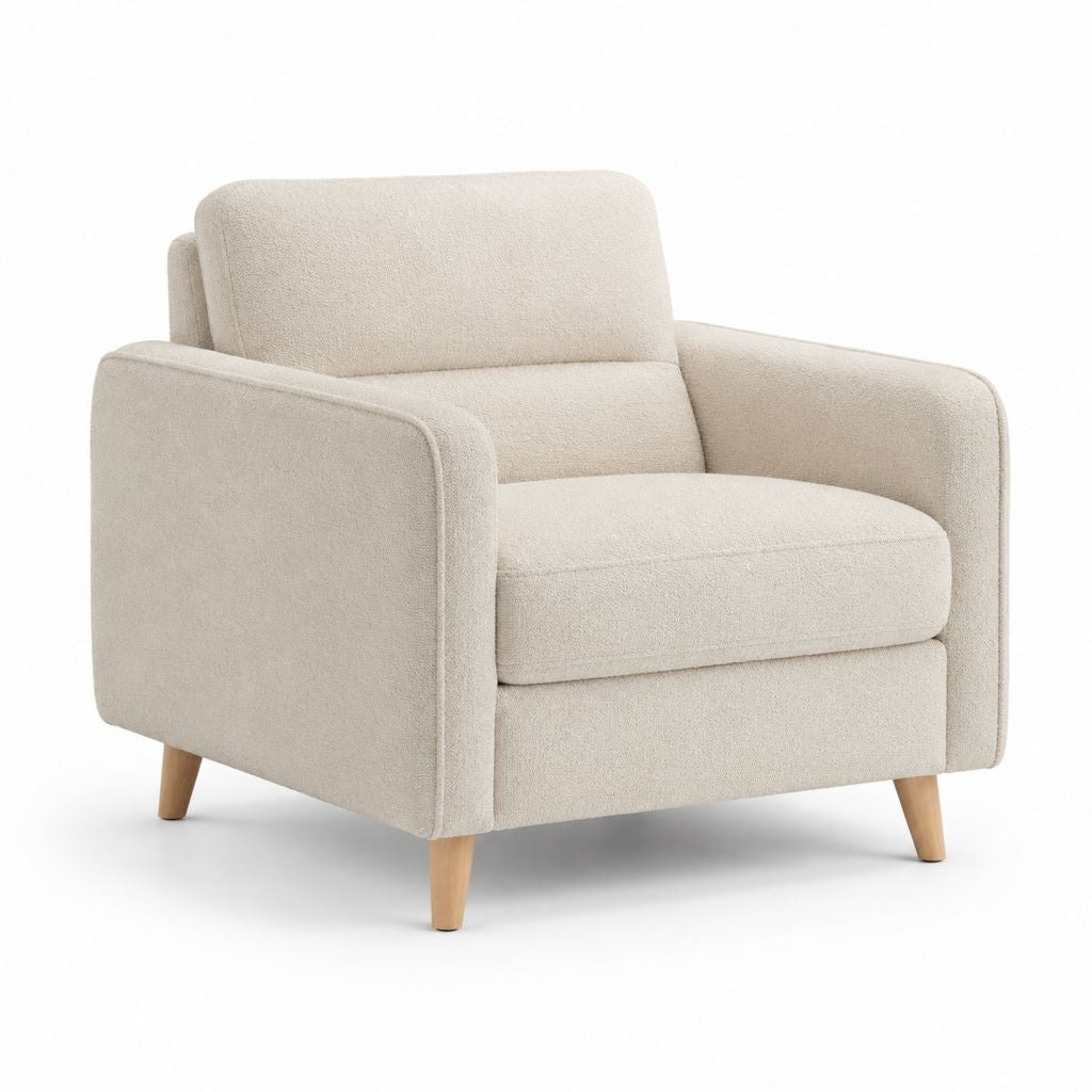 Sessel Creme Bouclé-Polyester mit Massivholzfüßen 86 x 82 x 84 cm