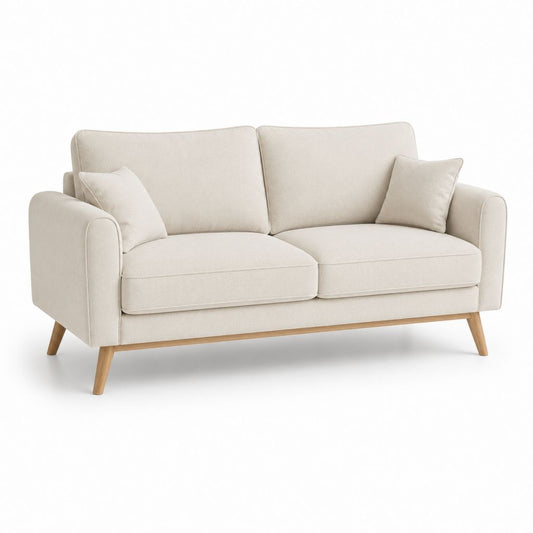 2-Sitzer Sofa Creme aus Polyester mit Massivholzfüßen 180 x 85 x 82 cm