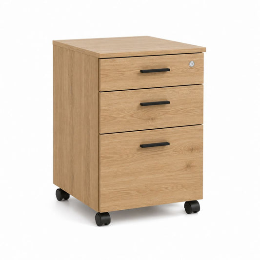 Büro-Rollcontainer mit 3 Schubladen abschließbar Eiche natur Spanplatte rechteckig 60 x 43 x 50 cm