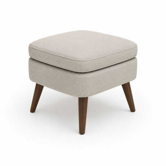 Fußhocker Beige mit Polyesterbezug und Massivholzbeinen 55 x 45 x 45 cm