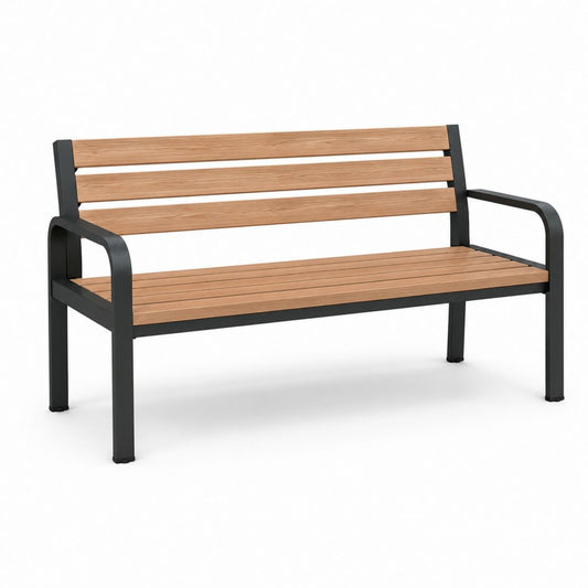 Gartenbank 2-Sitzer Braun Schwarz aus WPC und pulverbeschichtetem Stahl 120 x 60 x 85 cm