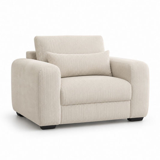Sessel Creme aus Polyester-Cord mit kubischer Form 100 x 90 x 82 cm