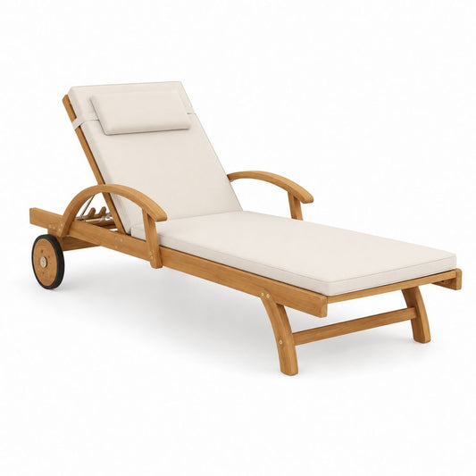 Gartenliege mit Rollen Akazienholz Beige 200 x 70 x 35 cm