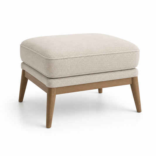 Fußhocker Beige mit Polyesterbezug und Massivholzgestell 60 x 45 x 43 cm