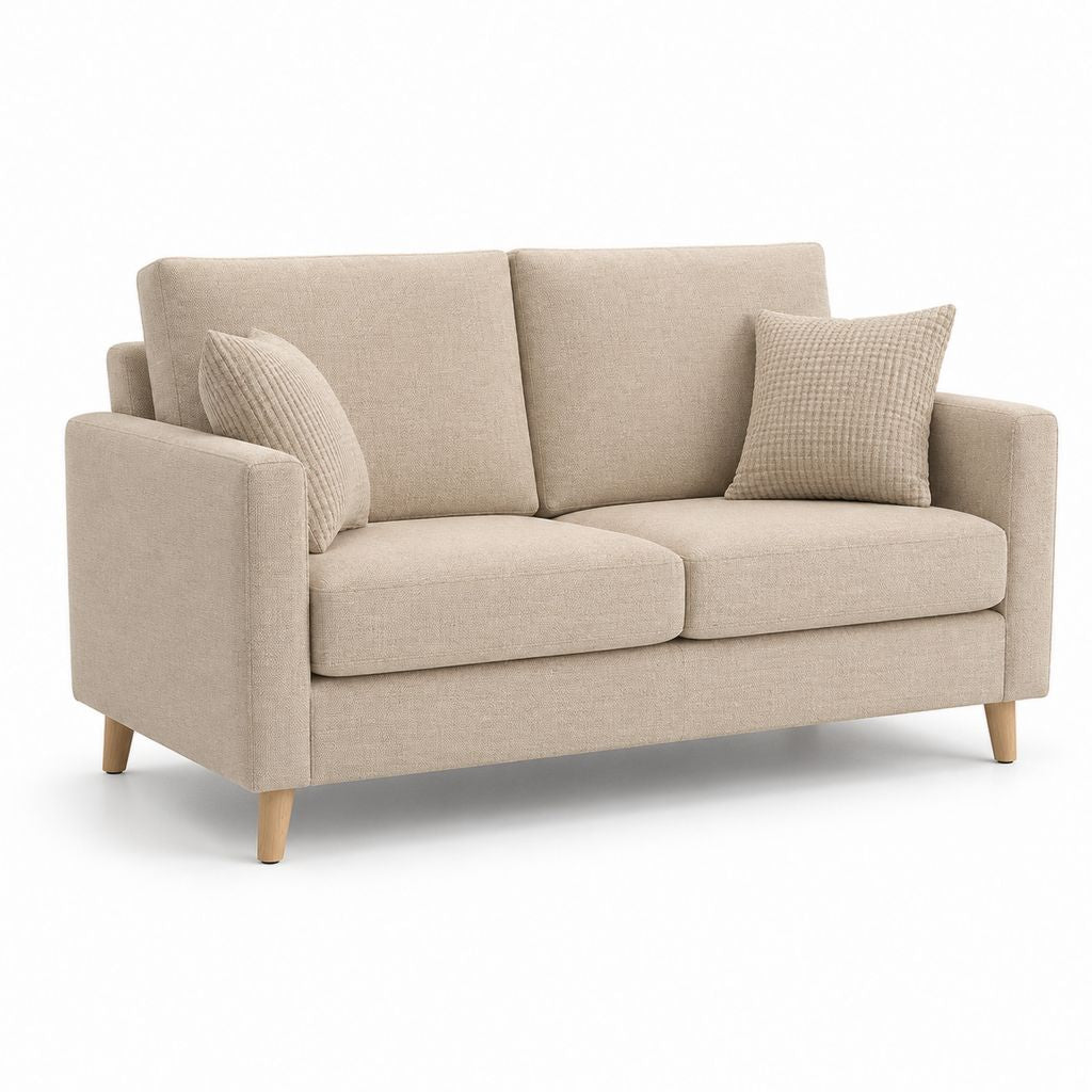 2-Sitzer Sofa Beige Polyester mit Massivholzfüßen 160 x 85 x 85 cm