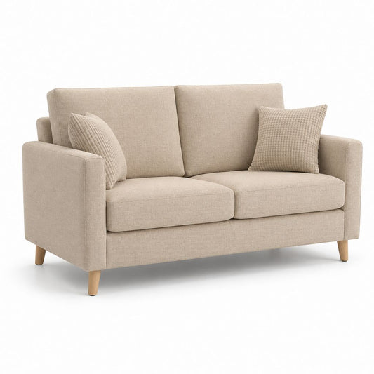 2-Sitzer Sofa Beige Polyester mit Massivholzfüßen 160 x 85 x 85 cm