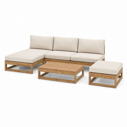 Gartenlounge Set 4-teilig Beige Akazien-Massivholz L-Form 210 x 140 cm