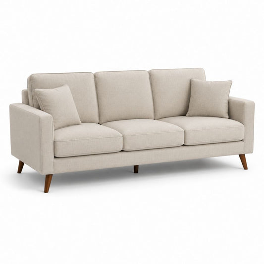 3-Sitzer Sofa Beige mit Polyesterbezug und Holzfüßen 210 x 90 x 85 cm