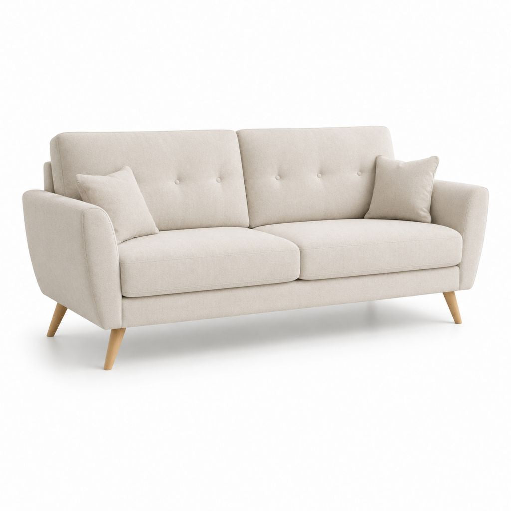 2-Sitzer Sofa Beige mit Polyesterbezug und Massivholzfüßen 180 x 85 x 86 cm