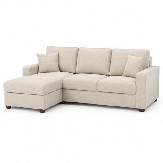 Ecksofa L-Form mit linker Recamiere Beige Polyester 250 x 160 x 85 cm